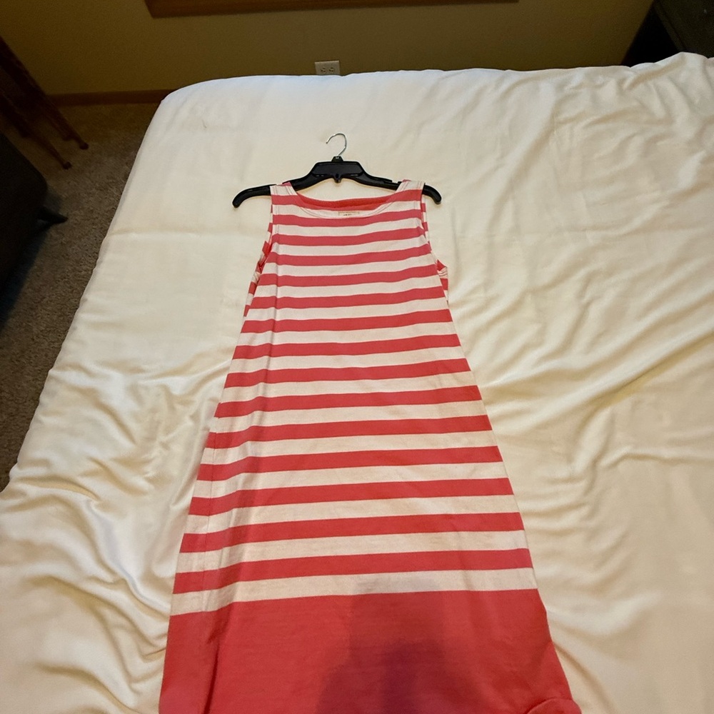 Joules Coral and White Striped Sleeveless Tank Dress